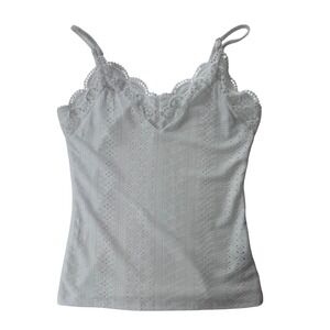 White Lace Eyelet Camisole Dainty V-Neck Womens Size Small Coquette Vicorian